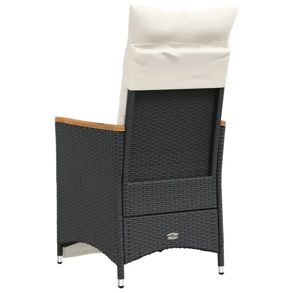 Reclining Garden Chair Black Adjustable Backrest Footrest Cushions