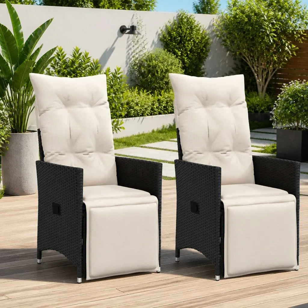 Reclining Garden Chairs Black 2 pcs Adjustable Backrest Footrest with Cushions