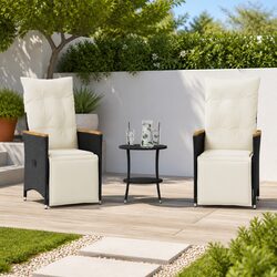 3 Piece Bistro Set Black Poly Rattan Garden Furniture Outdoor Patio Chairs Table