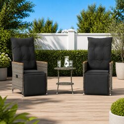 Outdoor Bistro Set 3 Piece Garden Furniture Grey Poly Rattan with Cushions