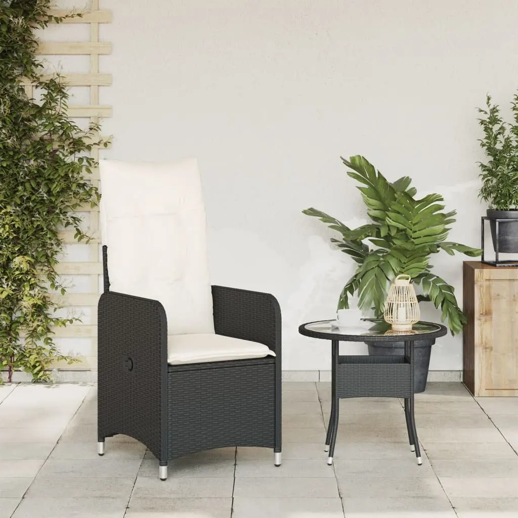 Outdoor Reclining Garden Chair Adjustable Backrest Cushions Black Seating