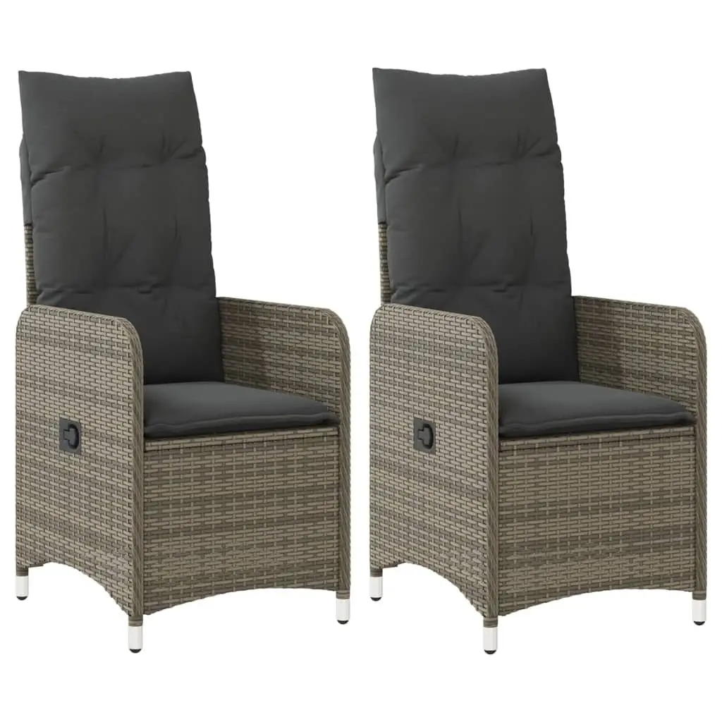 Outdoor Reclining Garden Chairs Grey 2 Piece Set Adjustable Backrest Cushioned Seating