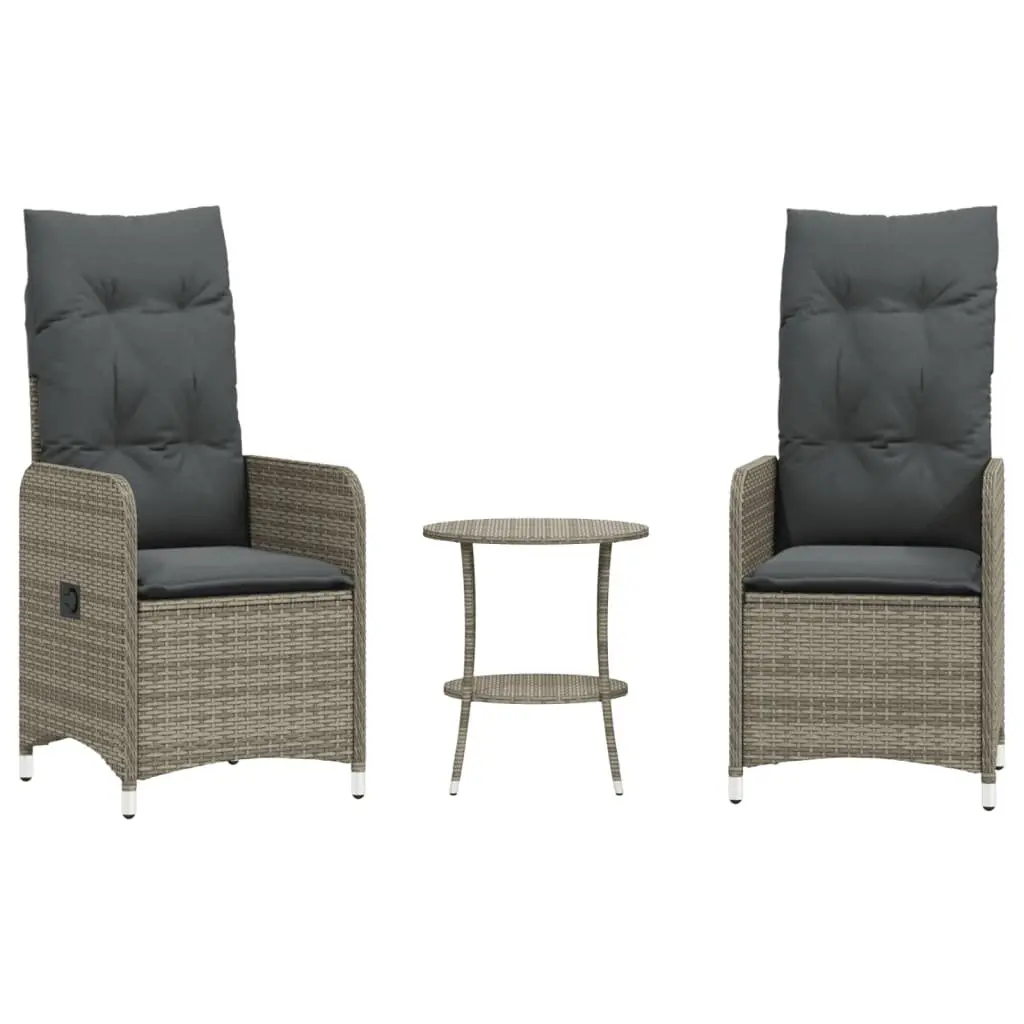 Outdoor Reclining Garden Chairs Set 2 pcs with Side Table Grey Poly Rattan