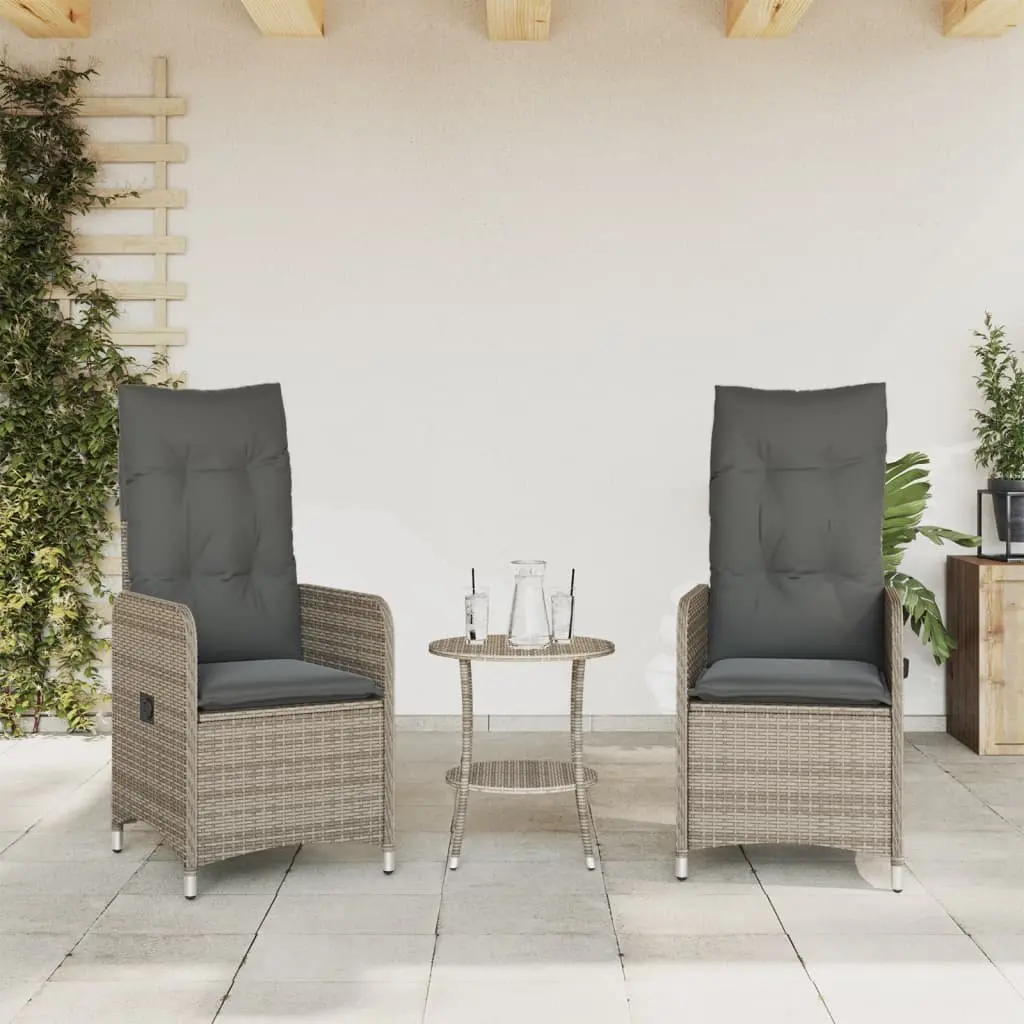 Outdoor Reclining Garden Chairs Set 2 pcs with Side Table Grey Poly Rattan