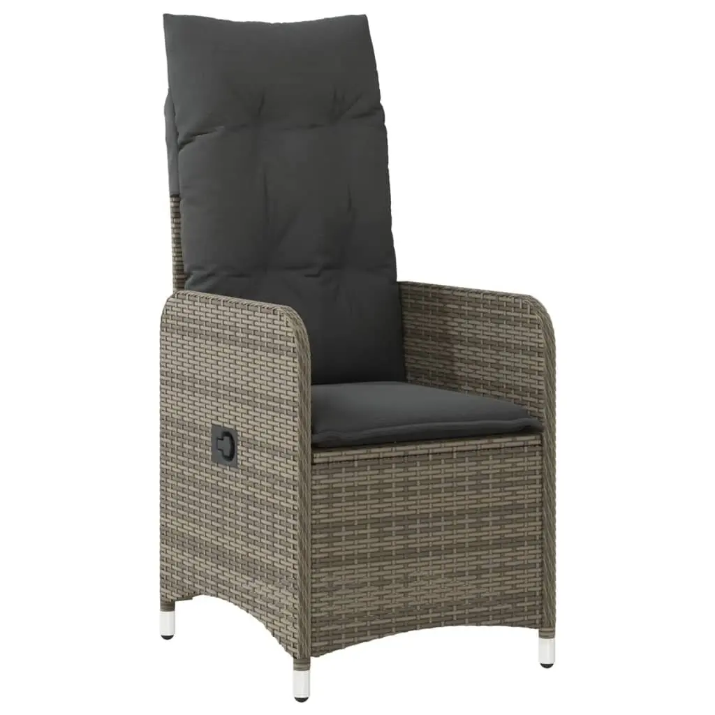 Outdoor Reclining Garden Chairs Set 2 pcs with Side Table Grey Poly Rattan