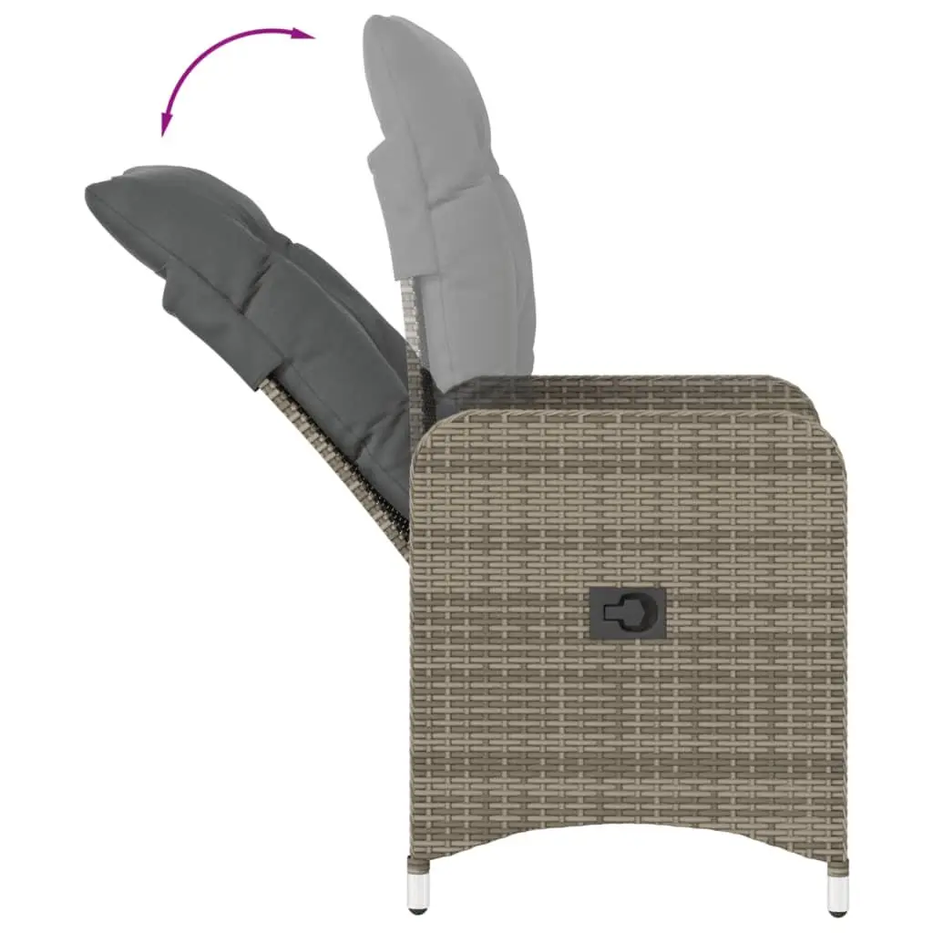 Outdoor Reclining Garden Chairs Set 2 pcs with Side Table Grey Poly Rattan