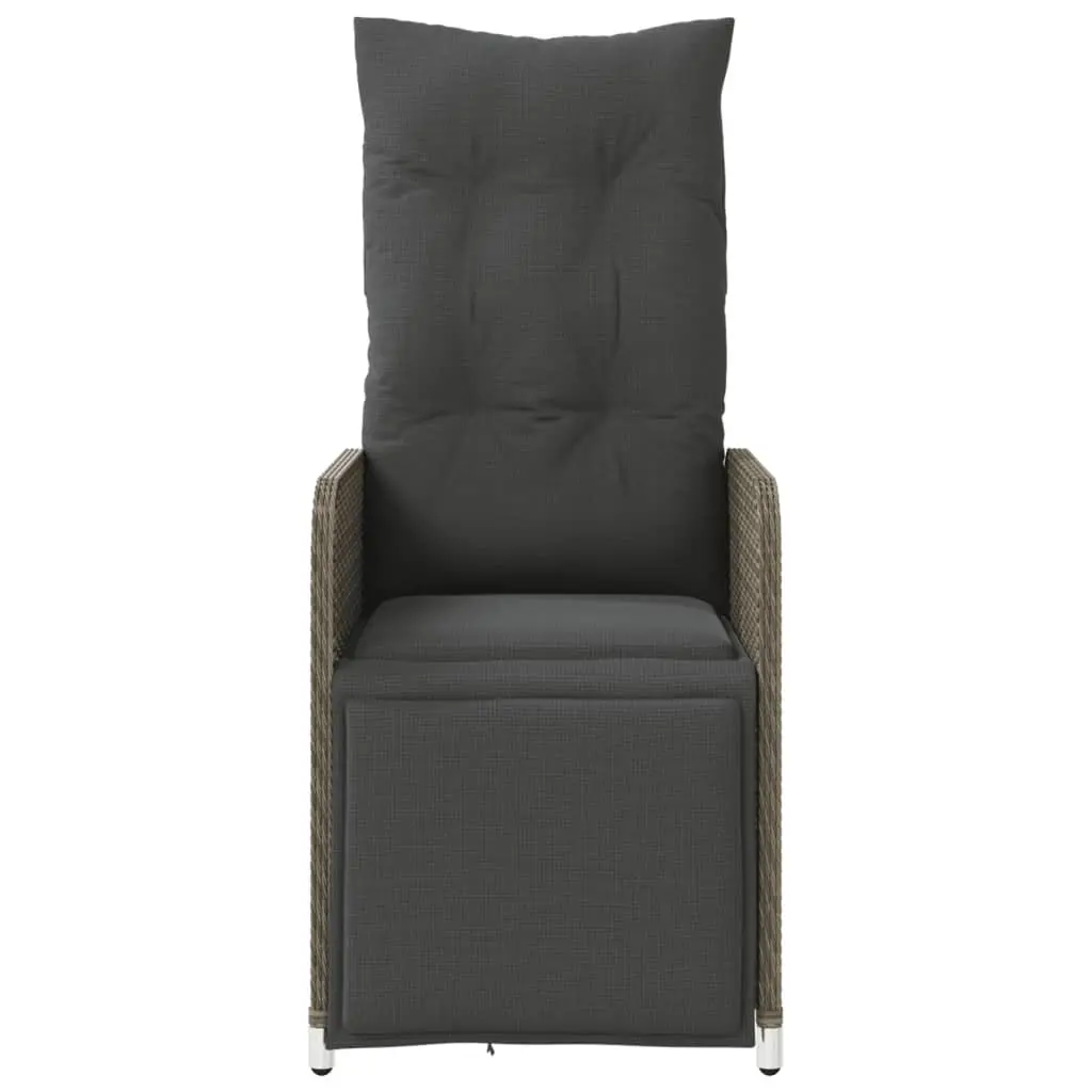 Grey Reclining Garden Chairs Set 2 Pieces with Table Adjustable Backrest and Footrest Poly Rattan