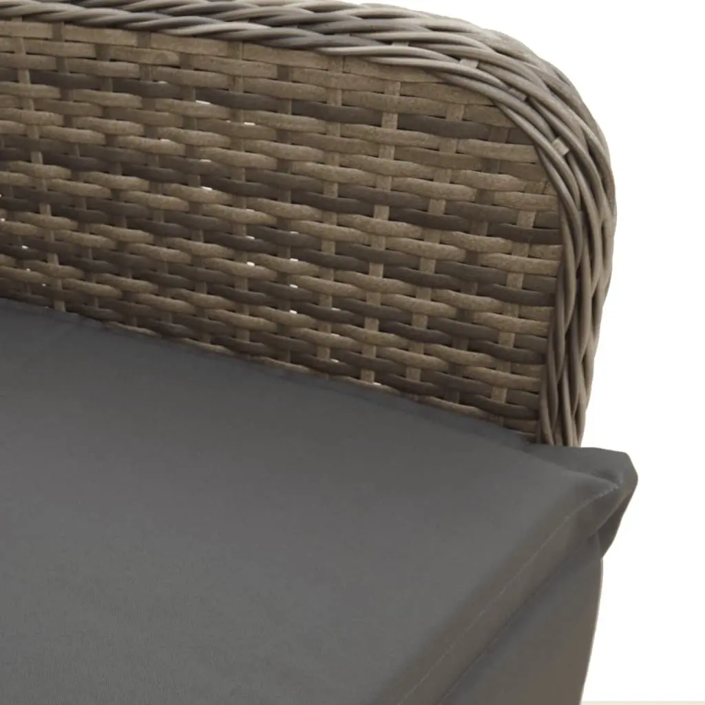 Grey Reclining Garden Chairs Set 2 Pieces with Table Adjustable Backrest and Footrest Poly Rattan