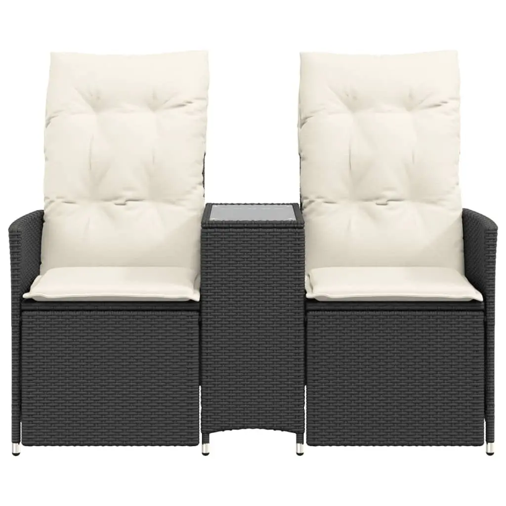 Reclining Garden Sofa Black 2-Seater Integrated Table Adjustable Backrest