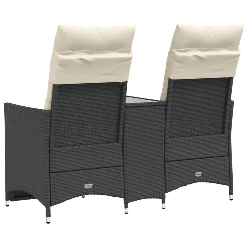 Reclining Garden Sofa Black 2-Seater Integrated Table Adjustable Backrest