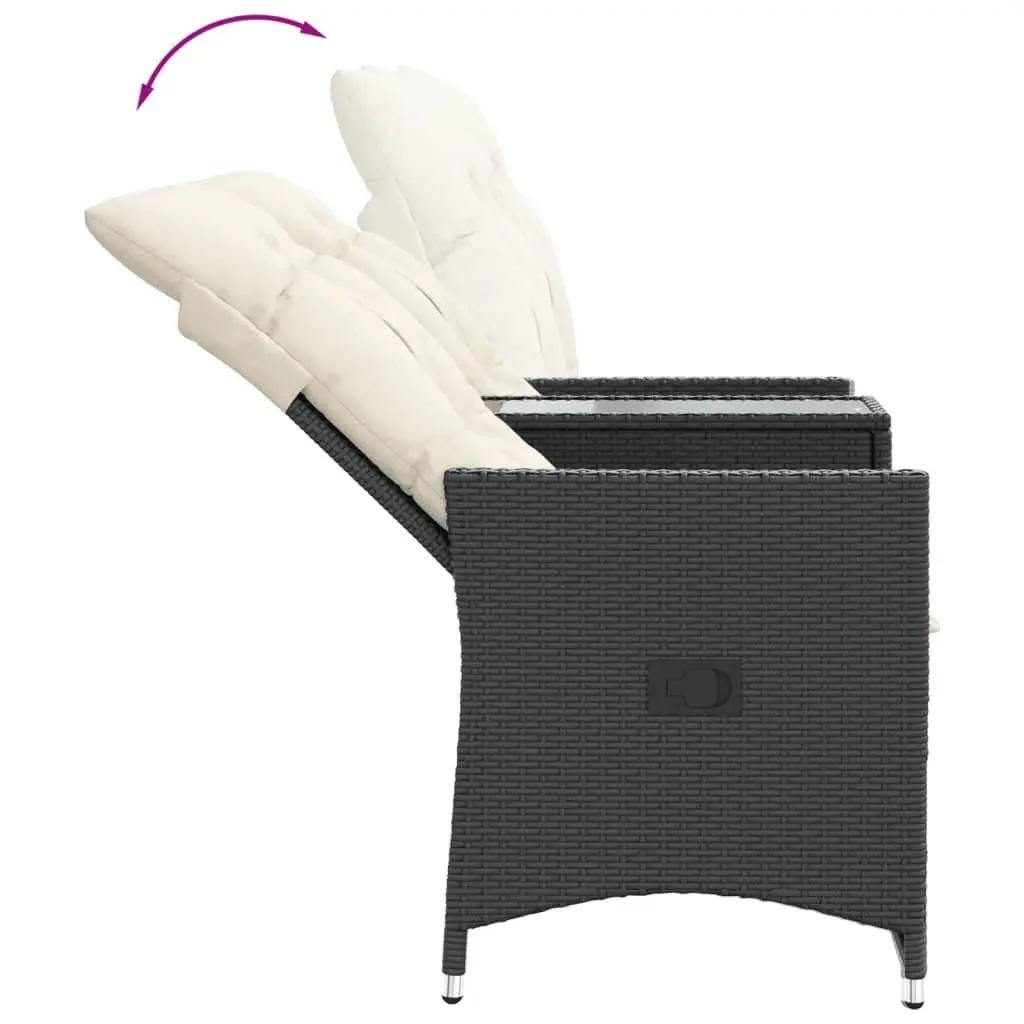 Reclining Garden Sofa Black 2-Seater Integrated Table Adjustable Backrest