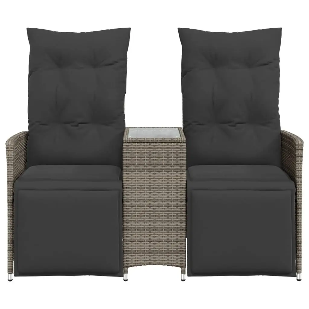 Reclining Garden Sofa Grey 2-Seater with Central Table Adjustable Backrest and Footrest