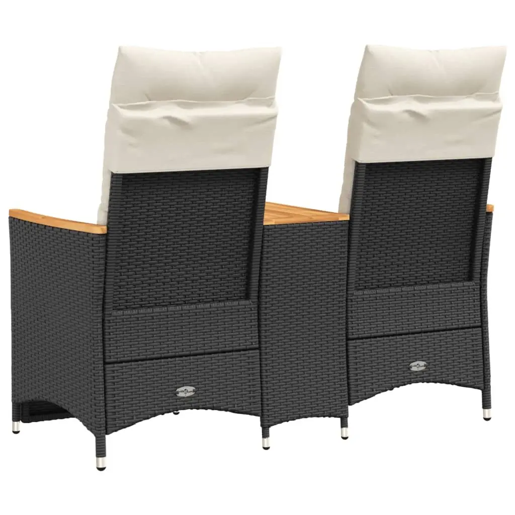 Reclining Garden Sofa Black 2-Seater Adjustable Backrest with Central Table