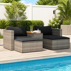5 Piece Garden Sofa Set Grey Outdoor Patio Furniture with Cushions Wood Table