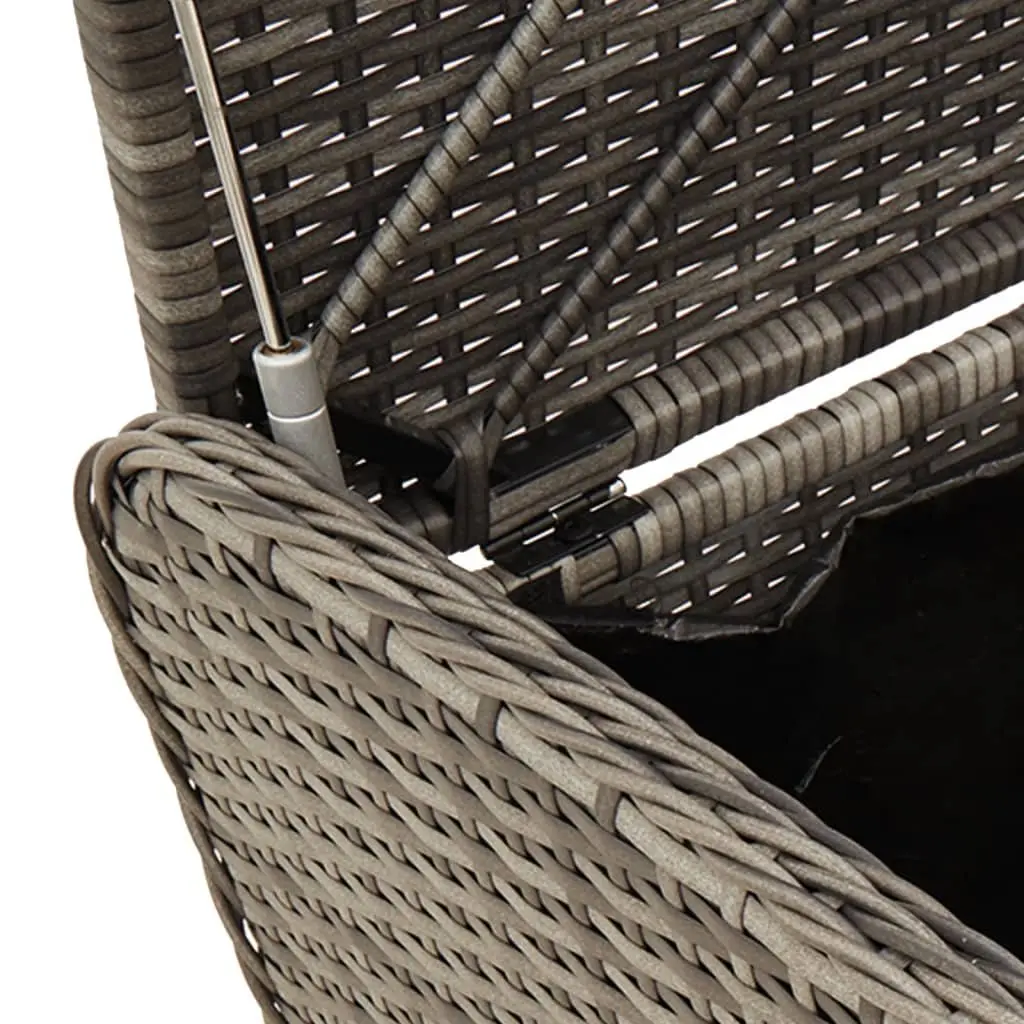 Outdoor Storage Bench with Cushion Grey Poly Rattan Garden Seat 115x51x52cm