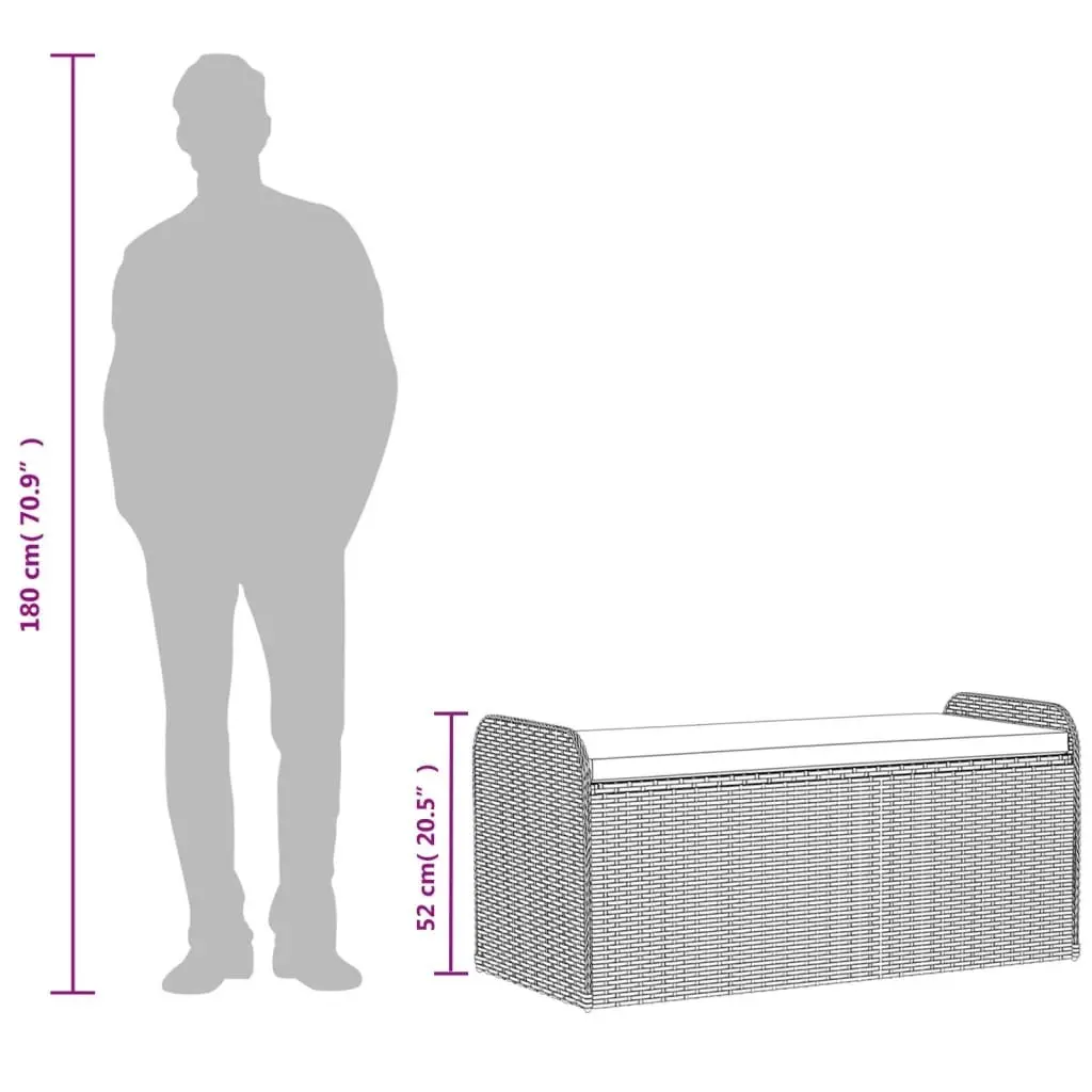 Outdoor Storage Bench with Cushion Grey Poly Rattan Garden Seat 115x51x52cm