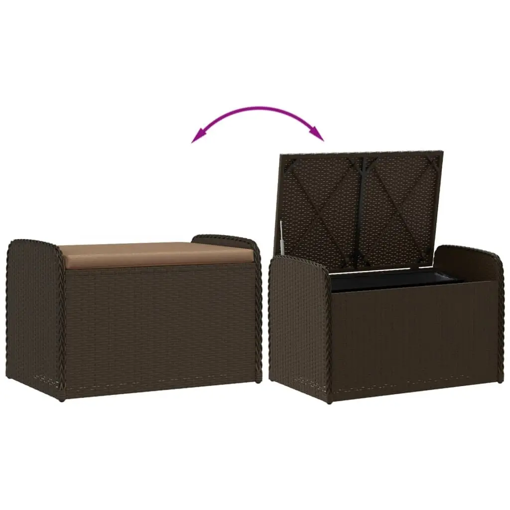 Outdoor Storage Bench Brown 80 x 51 x 52 cm PE Poly Rattan with Cushion
