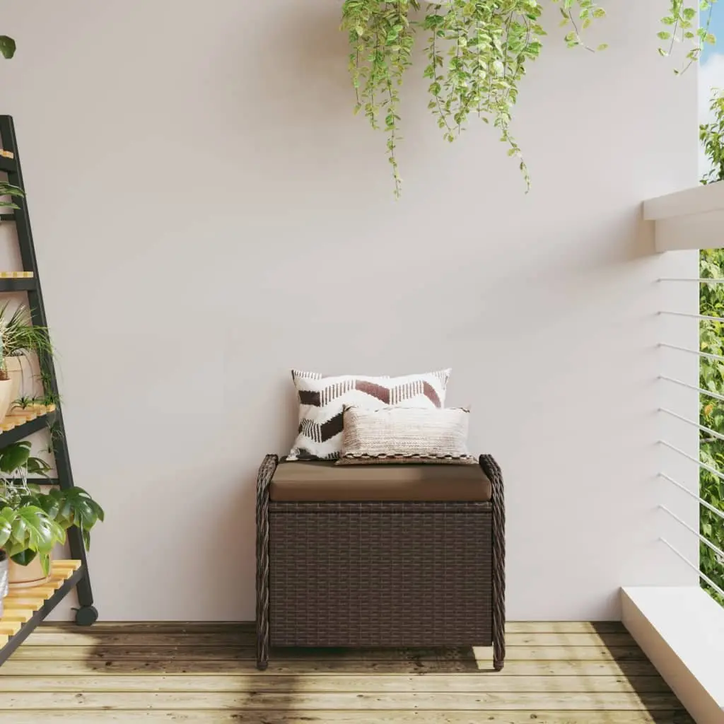 Garden Stool with Cushion Brown Outdoor Foot Rest Poly Rattan Seat Relax