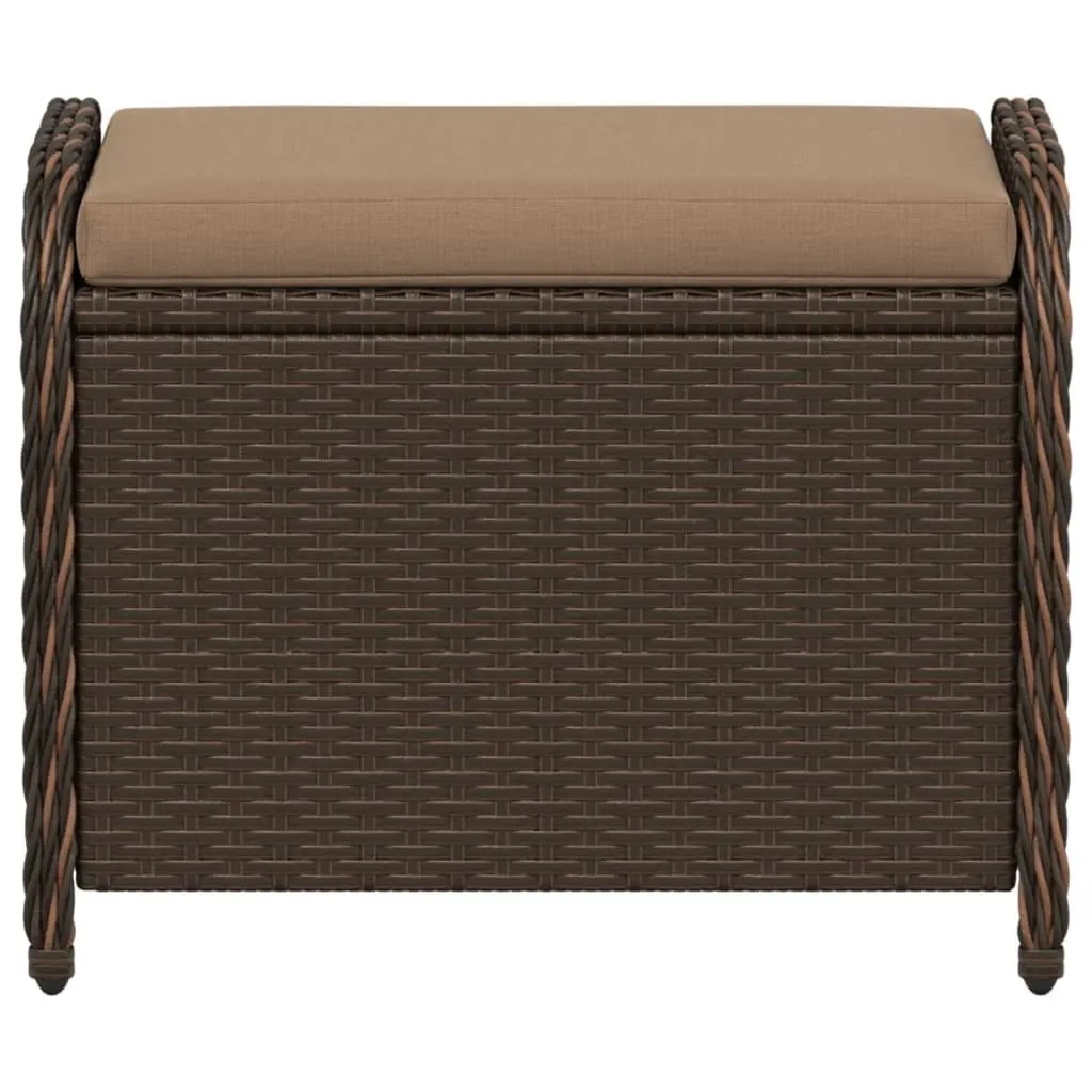 Garden Stool with Cushion Brown Outdoor Foot Rest Poly Rattan Seat Relax