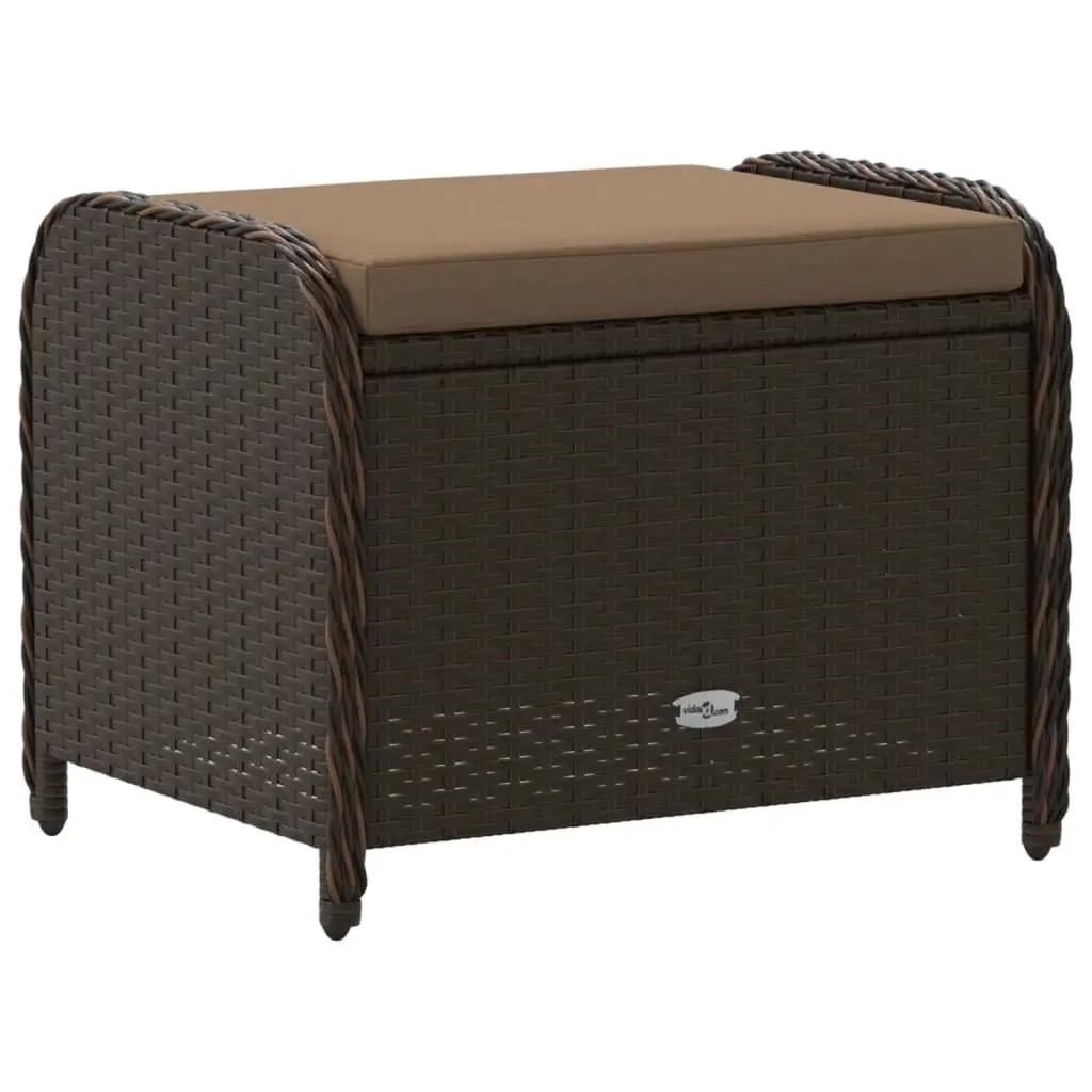 Garden Stool with Cushion Brown Outdoor Foot Rest Poly Rattan Seat Relax