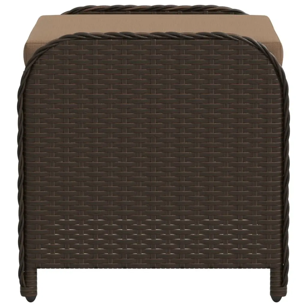 Garden Stool with Cushion Brown Outdoor Foot Rest Poly Rattan Seat Relax