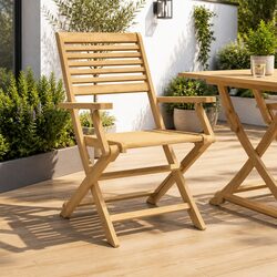 Folding Outdoor Chairs Set of 2 Solid Wood Garden Patio Seating Armrest Backrest