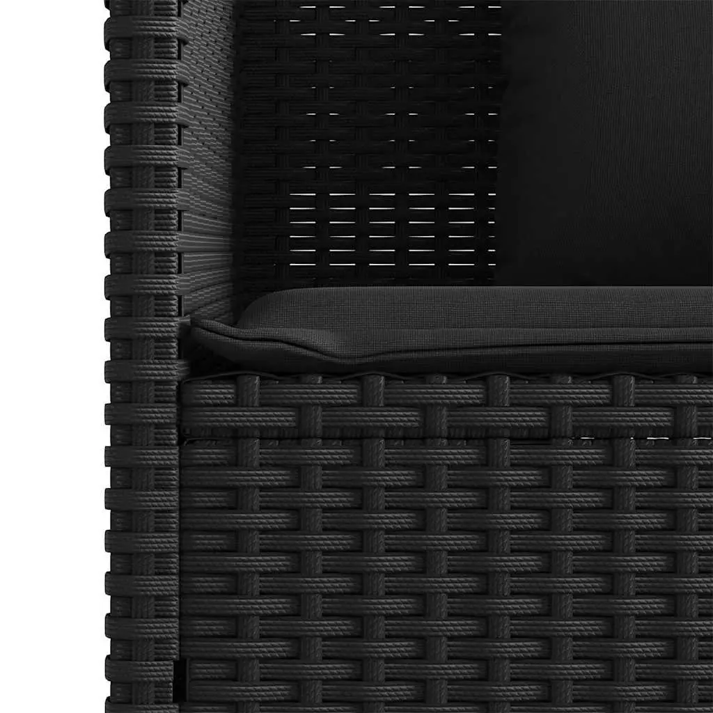 Outdoor Garden Bench Black Poly Rattan Storage Seating with Cushioned Lid