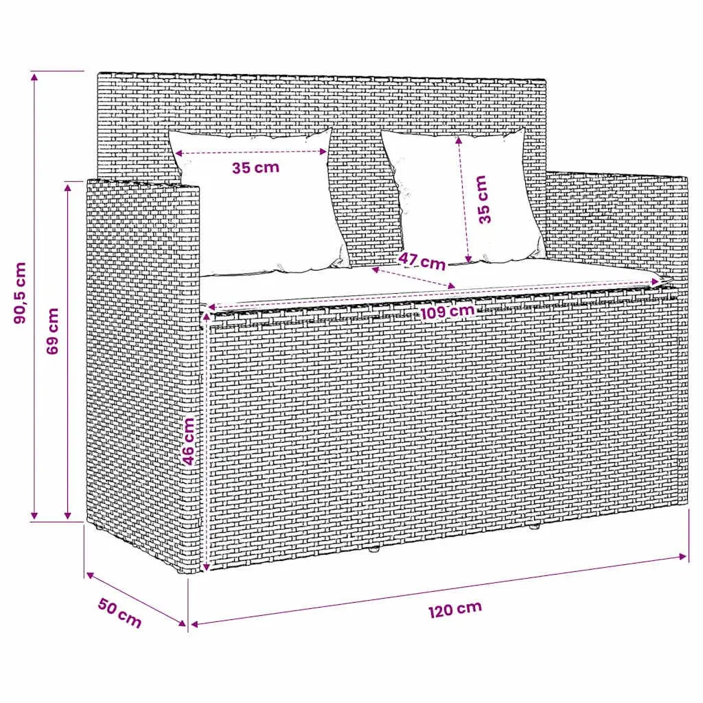 Garden Bench with Storage Cushion Grey Poly Rattan Outdoor Seating Furniture