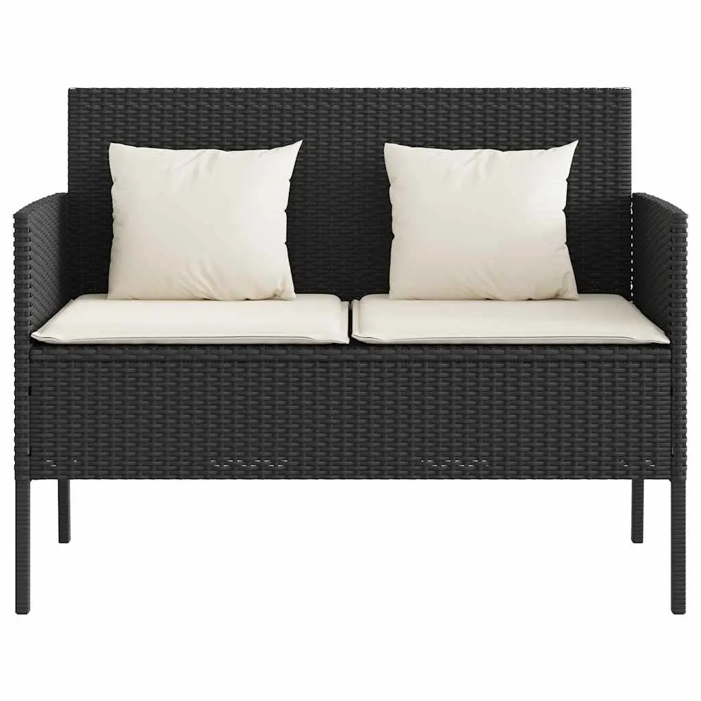 Garden Bench Black PE Poly Rattan Outdoor Seating with Storage and Padded Cushion