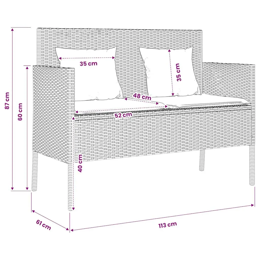 Outdoor Garden Bench Black Storage Cushion PE Rattan Weather Resistant