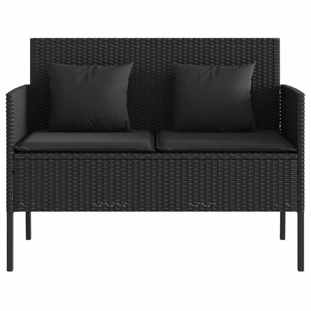 Outdoor Garden Bench Black Storage Cushion PE Rattan Weather Resistant