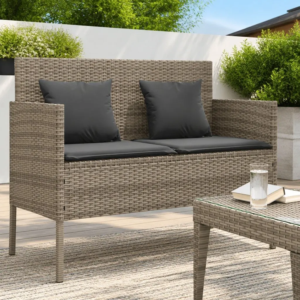 Garden Bench Grey with Storage Cushion Outdoor Seating Poly Rattan