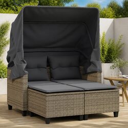 Outdoor Garden Sofa 2-Seater with Retractable Canopy and Footstools Grey