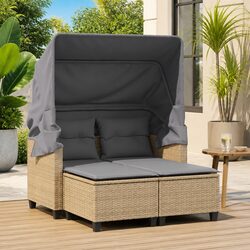 2-Seater Garden Sofa with Canopy and Stools