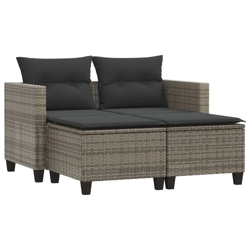 Outdoor Garden Sofa Grey 2-Seater with Footstools PE Poly Rattan Weather-Resistant