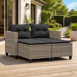 2-Seater Grey Outdoor Sofa Set with Stools