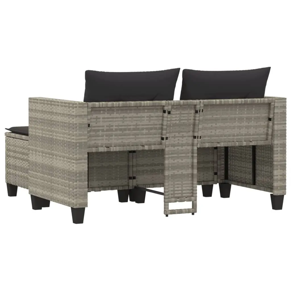 Garden Sofa Light Grey 2-Seater with Stools Poly Rattan Outdoor Patio Furniture