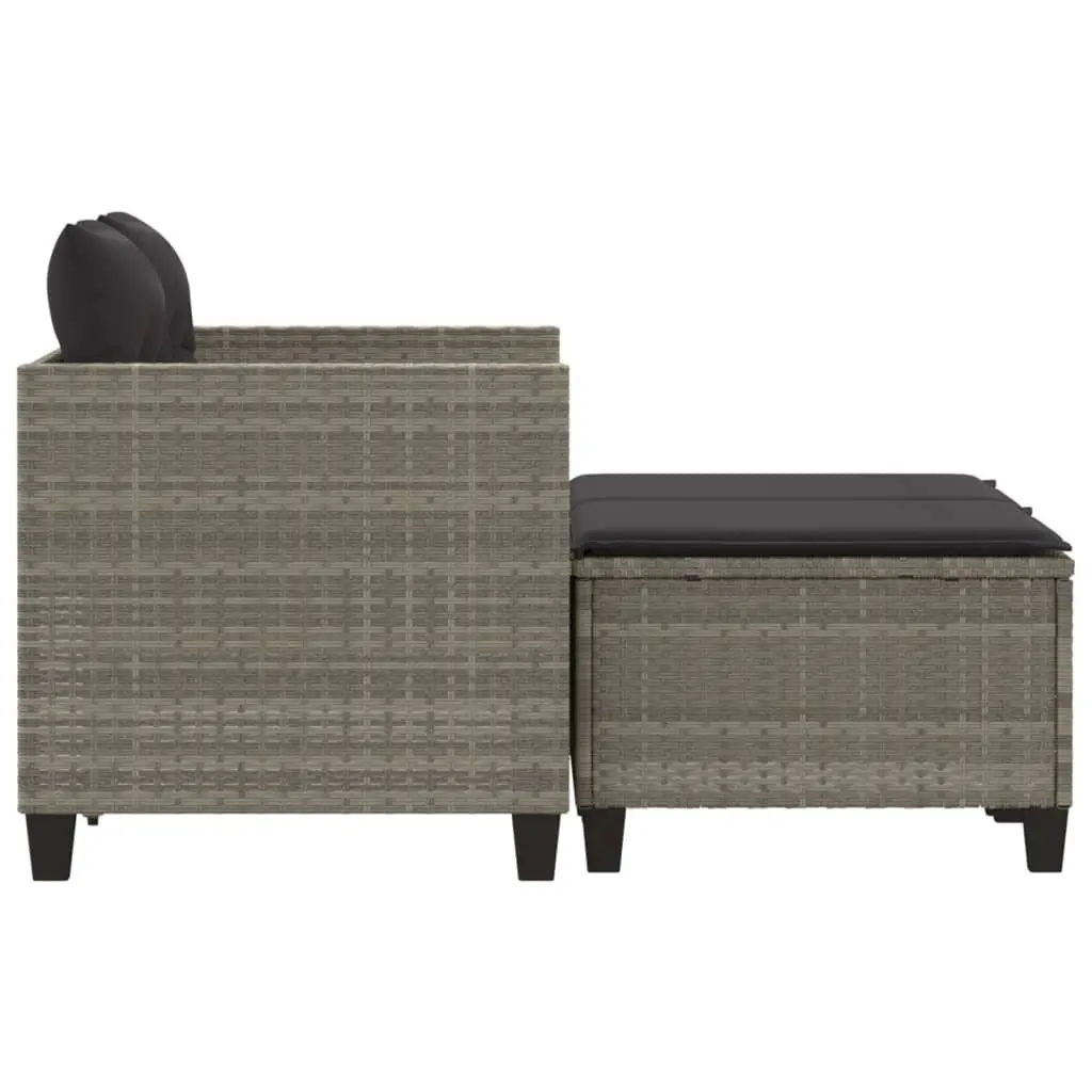 Garden Sofa Light Grey 2-Seater with Stools Poly Rattan Outdoor Patio Furniture