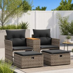 Compact Grey Garden Sofa with Integrated Stools and Table