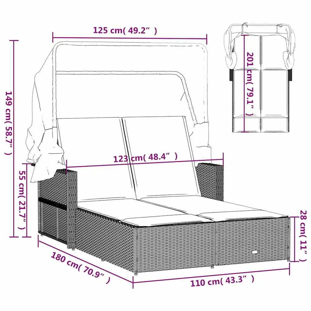 Double Sun Lounger Outdoor Furniture Canopy Cushions Rattan Garden Seating