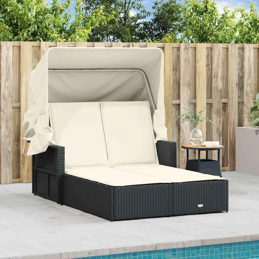 Double Sun Lounger Outdoor Furniture Canopy Cushions Rattan Garden Seating