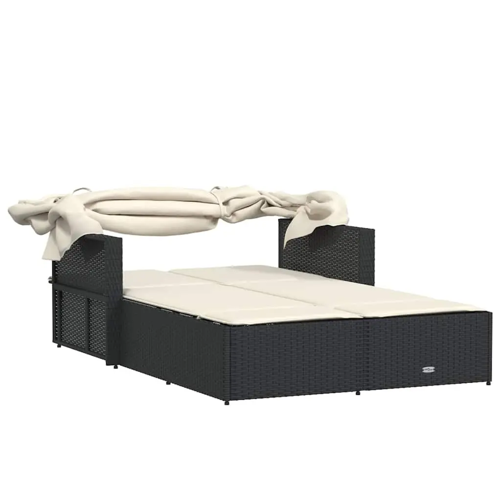 Double Sun Lounger Outdoor Furniture Canopy Cushions Rattan Garden Seating