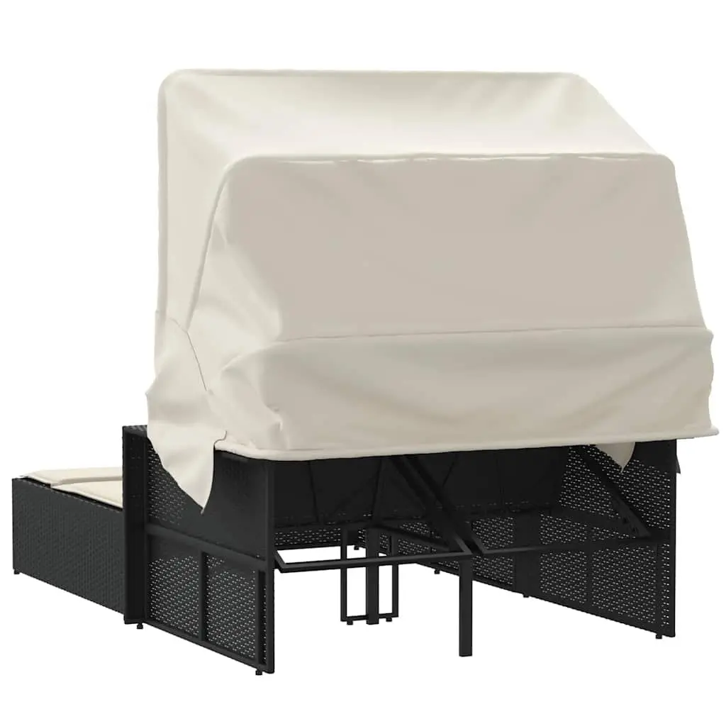 Double Sun Lounger Outdoor Furniture Canopy Cushions Rattan Garden Seating