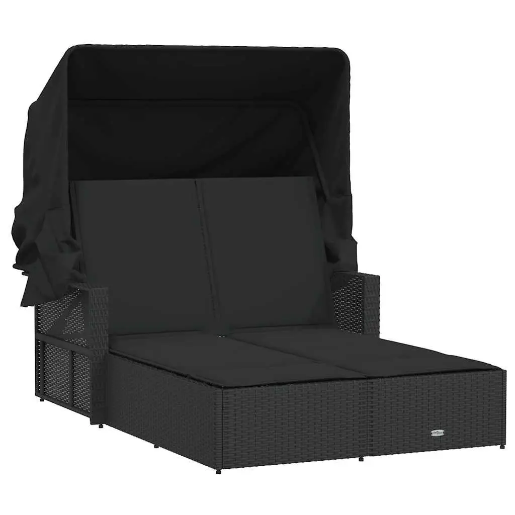 Double Sun Lounger with Retractable Canopy Adjustable Backrest Outdoor Seating