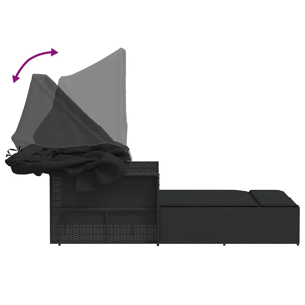 Double Sun Lounger with Retractable Canopy Adjustable Backrest Outdoor Seating
