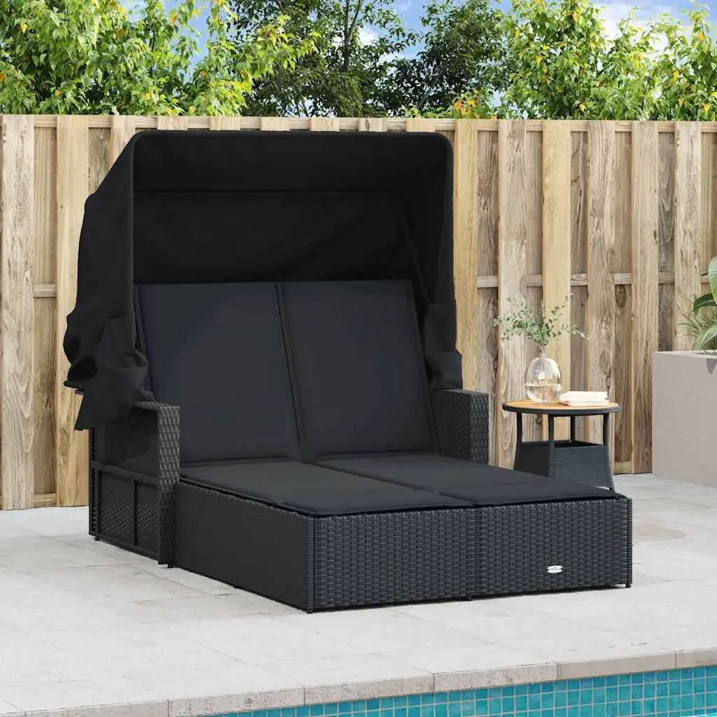 Double Sun Lounger with Retractable Canopy Adjustable Backrest Outdoor Seating