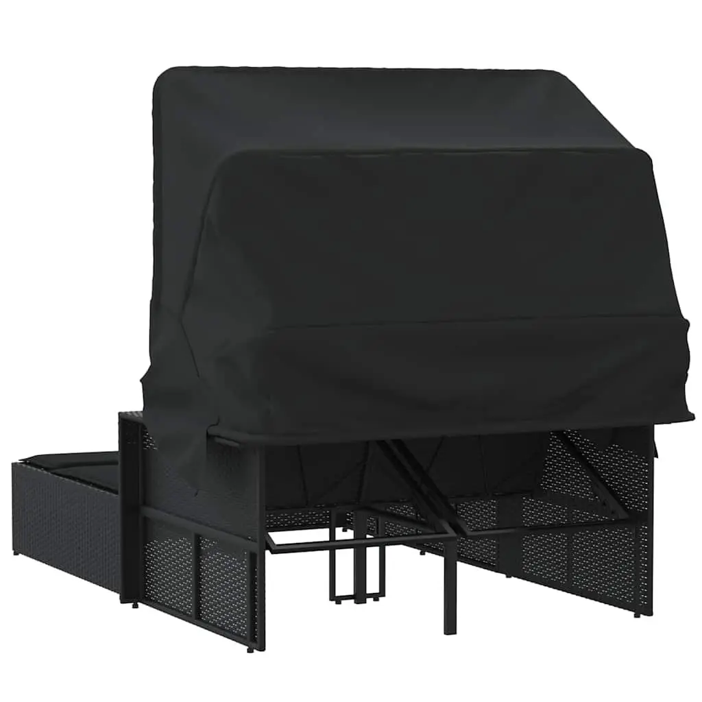 Double Sun Lounger with Retractable Canopy Adjustable Backrest Outdoor Seating