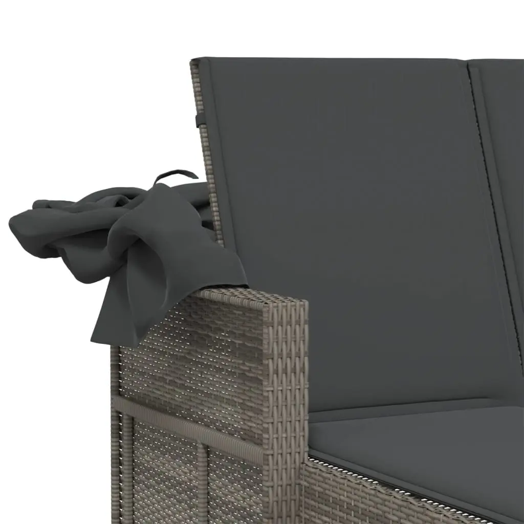 Double Sun Lounger with Retractable Canopy and Cushions Grey Outdoor Seating