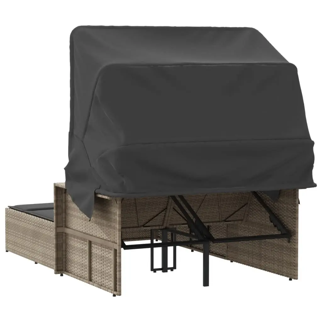 Double Sun Lounger Grey Canopy Cushions Adjustable Backrest Outdoor Furniture