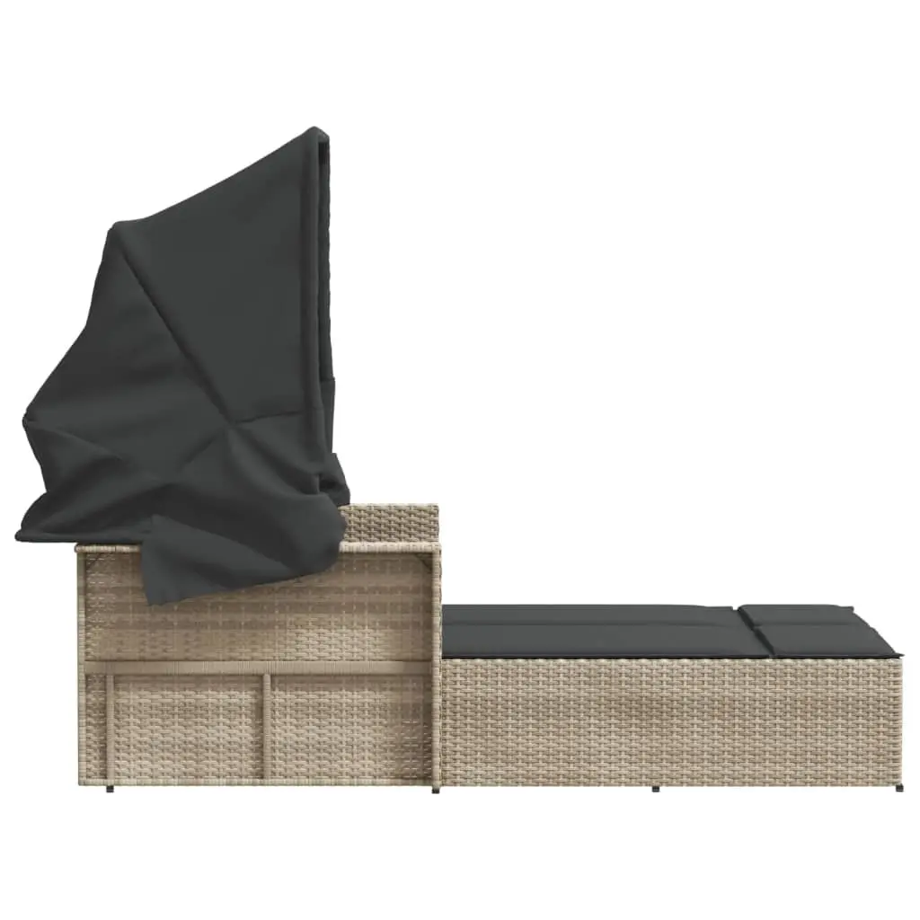 Double Sun Lounger Grey Canopy Cushions Adjustable Backrest Outdoor Furniture